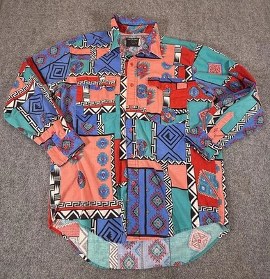 Camisa Azteca del Suroeste De Colección Para Hombre L Abotonada Frontier Serie Años 90 Foto 1 de 4