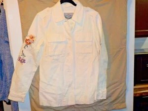 Levis Women Cotton Ivory Embroidered Military Shirt Jacket Boho NWT $160 z Med - Picture 1 of 10