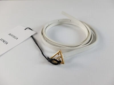 NO CUSTOMS TAX BOTTEGA VENETA white triangle buckle skinny leather belt One Size - Image 1 of 4