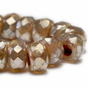 0761, Champagne with Picasso , 6x9mm, 5 Large Hole Roller Beads (Lr3) - Picture 1 of 1