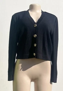 St John Basics Santana Knit Jacket Cardigan Sweater Long Sleeves Crop Black S - Picture 1 of 3