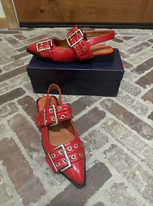 Rock Punk Ballet Flats Pointed Toe Buckle Flats Slingback Strap Low Block Heel 9 - Picture 1 of 14