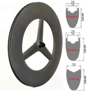 28mm Width 120mm Depth Carbon Road Track Bike 3 Spoke Wheelset Disc/V Brake 700C - Picture 1 of 12