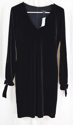 Vestido para mujer Karen Kane funda de terciopelo cuello en V manga corbata negro talla mediana Foto 1 de 3