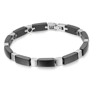 7.7" Men Women Black Ceramic Silver Tone Stainless Steel Bangle Bracelet*6MM - Picture 1 of 4