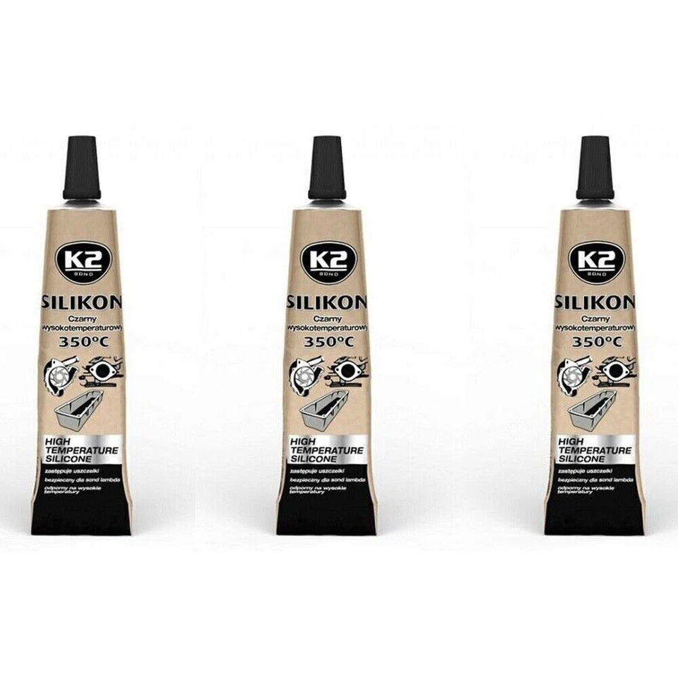 3x 21g K2 Hochtemperatur Dichtmasse Hitzebeständig +350°C Silikon Schwarz
