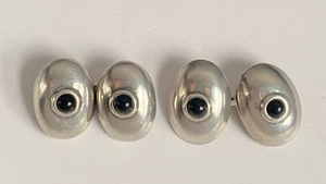 Par de gemelos de doble cara vintage de doble cara con cuentas negras esmaltadas en plata maciza - Imagen 1 de 8