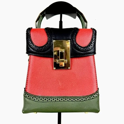 Bolso de mano de cuero Fabriano Italia mini cartera rojo verde negro y dorado de colección Foto 1 de 4