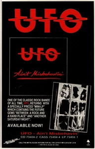 vtg 80s UFO MAGAZINE AIN'T MISBEHAVIN' PRINT AD CLIPPING Album Release Pinup Ad - Picture 1 of 1