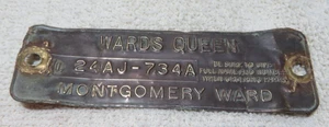Vintage MONTGOMERY WARD Messing Modellnummer Maschinenschild WARDS QUEEN - Bild 1 von 2