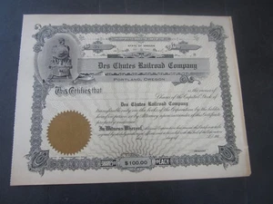 c.1905 - DES CHUTES RAILROAD COMPANY - Stock Certificate - Deschutes - OREGON - Picture 1 of 1