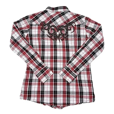 Camisa Ariat Western feminina tamanho médio vermelha xadrez botão de pressão vaqueira agricultora - Imagem 1 de 4