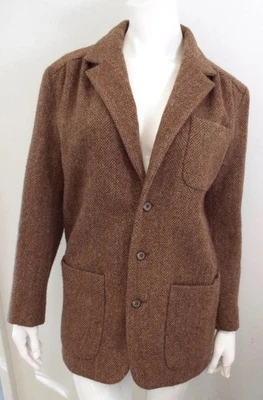 Vintage 1980s Ralph Lauren Wool Tweed Blazer Jacket Women's 8 Herringbone Brown - Image 1 of 4