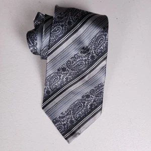 Knotacess Red Label Silk Necktie Black Silver Striped Paisley Elegant Dress Tie - Picture 1 of 6