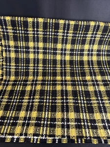 Woven Cotton Plaid Fabric Tweed Black White Yellow 44.5” X 73” Upholstry Crafts - Picture 1 of 5