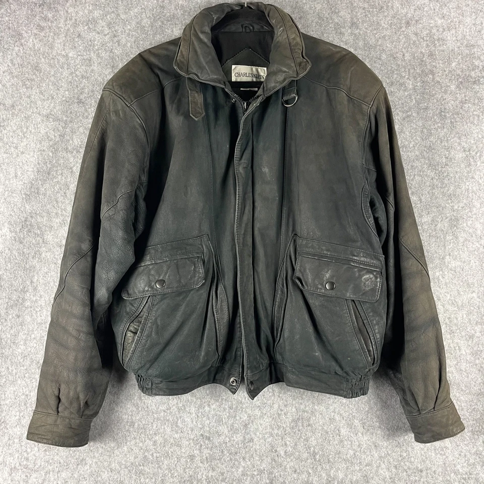 Chaqueta de bombardero de cuero Charles Klein de colección para mujer grande desgastada descolorida aviador Foto 1 de 4