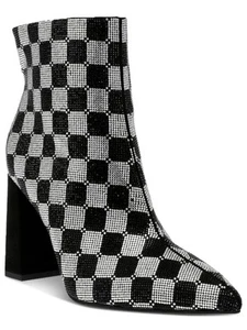 WILD PAIR Womens Black Rhinestone Ingridd Pointed Toe Block Heel Booties 6 M - Picture 1 of 11