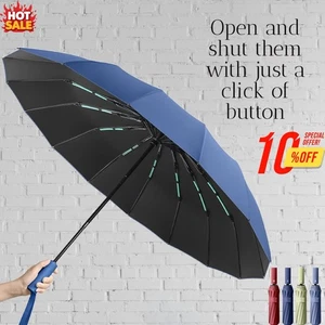 Extra Strength Foldable 24 Rods Umbrella Fully Automatic Large UV/Rain Protect - Picture 1 of 11