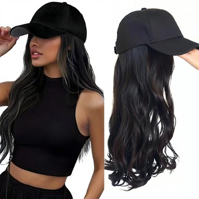 Pelucas con sombrero pelucas de béisbol gorra larga ondulada pelo rizado peluca gorra para mujer Foto 1 de 4