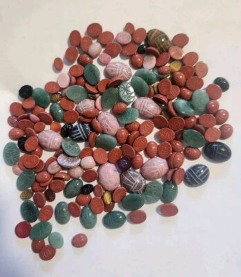 1/4 Lb. (113 Gm)  Scarab Cabochons, Aventurine, Jasper, Rhodenite 6x8-13x18 - Image 1 of 4