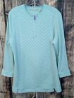 Soft Surroundings 1/4 Zip Quilted Shirt Womans L Green Cotton Long Sleeve