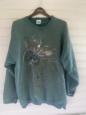 DISTRESSED Hunter's Rivals Green LongSleeve Size XL SweatShirt Matty Matheson - Image 1 of 4