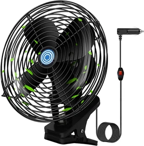 Ultra-Quiet Portable Car Fan, 8 Inch Clip-On Cigarette Lighter Fan, All Metal 12 - Picture 1 of 12