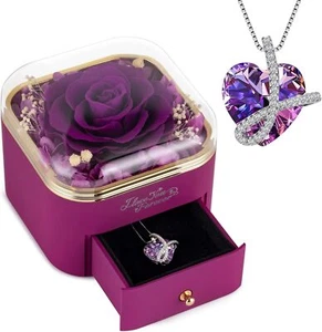 Women Gifts Ideas for Mother's Day Preserved Forever Rose Gift with Necklace USA - Picture 1 of 7