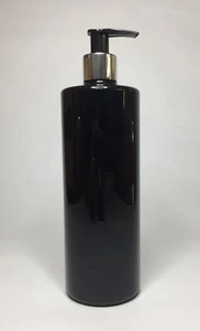 500ml Black Cylindrical PET Plastic Bottle & Shiny Silver/Black Lotion Pump - Picture 1 of 1