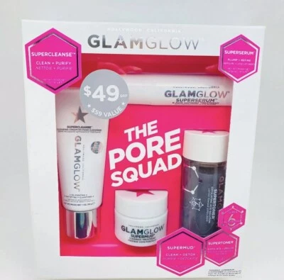GLAMGLOW The Pore Squad Super Set 4 Piezas - Limpieza, Suero, Barro y Tónico - Nuevo en Caja Foto 1 de 4