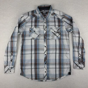Buckle Western Snap Shirt Mens Large Blue Brown Plaid Standard Fit Button Down - Picture 1 of 12