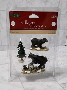Vtg Lemax Christmas Village Figurines Papa Bear with Cub Snow Covered Pine Tree - Picture 1 of 18
