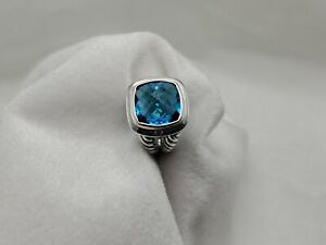 David Yurman sterling silver Albion Ring with Blue Topaz, 14mm size 7