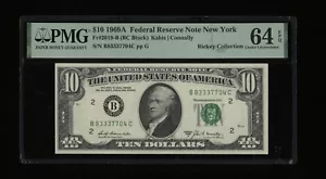DBR 1969-A $10 FRN New York Fr. 2019-B PMG 64 EPQ Serial B83337704C - Picture 1 of 2