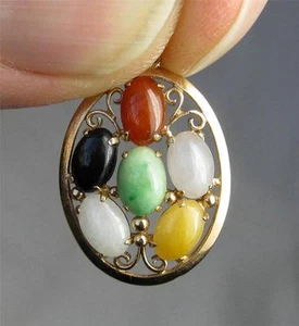 Lavender Jade 14K Gold Necklace Pendant Carnelian Onyx Jade Great! - Picture 1 of 12