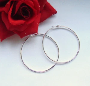 Argento 925 grande creolo donna 60 mm 3 mm gancio liscio chiusura pieghevole NUOVO - Foto 1 di 9