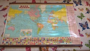Vintage world Map Portuguese School corographic letter from 1973 by J.R.Silva - Picture 1 of 8