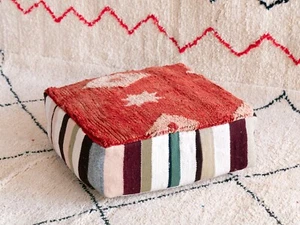 24x24 Moroccan Handmade Pouf Berber Orange Kilim Rug Floor Cushion Footstool - Picture 1 of 5