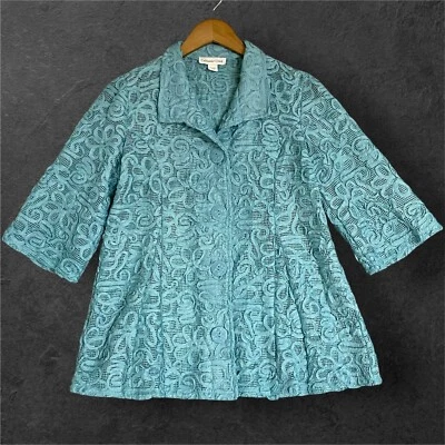 Coldwater Creek Women's Aqua Lace Embroidery Cardigan Jacket SZ/Mp - Image 1 of 4