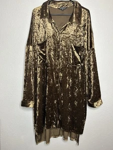 Abito tunica camicia Davi & Dani marrone velluto schiacciato bottoni festa vacanze 1XL - Foto 1 di 11