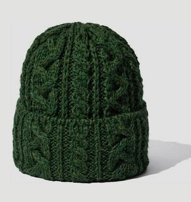 Drake's Wool Cable Knit Beanie Hat Men's One Size Celtic Green - Image 1 of 4