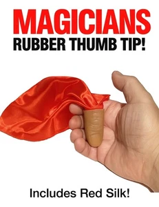 MAGIC RUBBER THUMB TIP + 9" RED SILK Vanish Trick Kit Fake Beginner Set Hanky - Picture 1 of 21