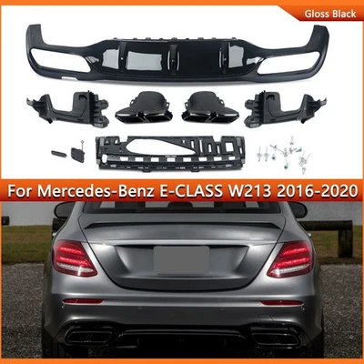 Gloss Black Rear Diffuser & Exhaust Tips for Mercedes W213 E63 Style 2016-2020 Foto 1 de 4