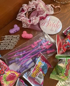 Lot Of Bachelorette Party Items Supplies Wedding Shower Fun Raunchy Tiara Wig - Picture 1 of 10