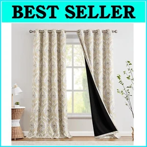 Vintage Damask Medallion 100% Blackout Curtains - 96" Grommet Panels for Luxury - Picture 1 of 12