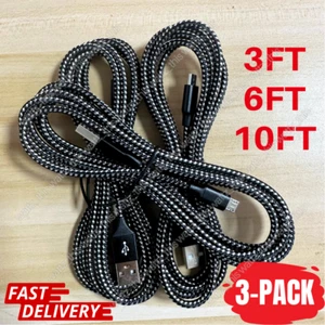 3 Pack 3Ft 6Ft 10Ft Micro USB Cable Fast Charge For Samsung Android HTC Charger - Picture 1 of 10