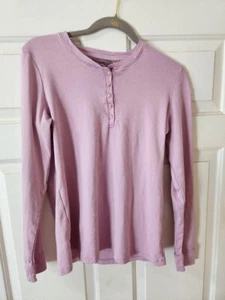 Lands' End Henley Damen Medium Tall Langarm Baumwolle Freizeit Oberteil Hellrosa - Bild 1 von 12