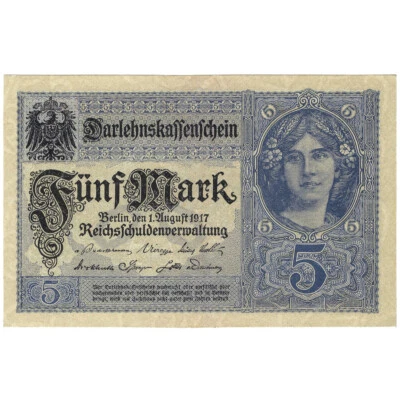 5 Mark, Germany, 1917, 8 digit serial # (UNC), Pick 56b - Image 1 of 2