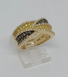 LeVian 14K Yellow Gold, Natural Diamond & Yellow Sapphire Cross Ring Size 6.75 - Picture 1 of 8