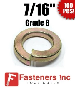(Qty 100) 7/16" Standard Split Lock Washers Grade 8 Hardened Yellow Zinc - Picture 1 of 5